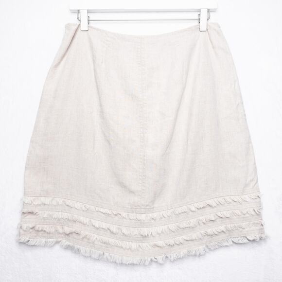 TOMMY BAHAMA Two Palms Fringed Linen Skirt Natural Flax Cruise Resort Vacation 6 - Picture 4 of 7